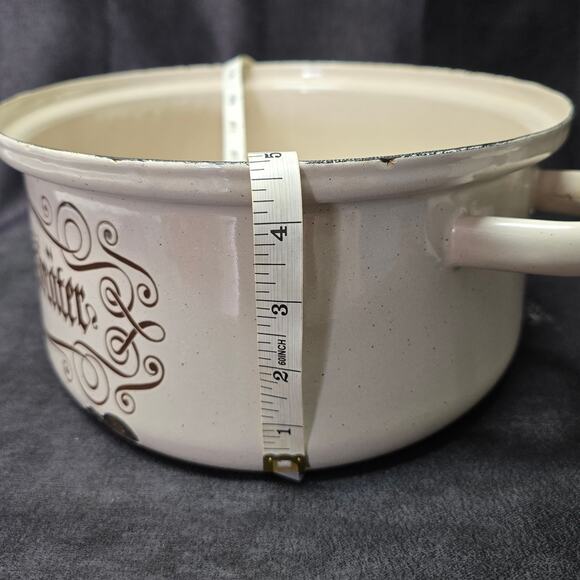 Vintage Large Tan & Brown Iron Roaster Frying Pan Roasting Pot Casserole Dish - Picture 12 of 13